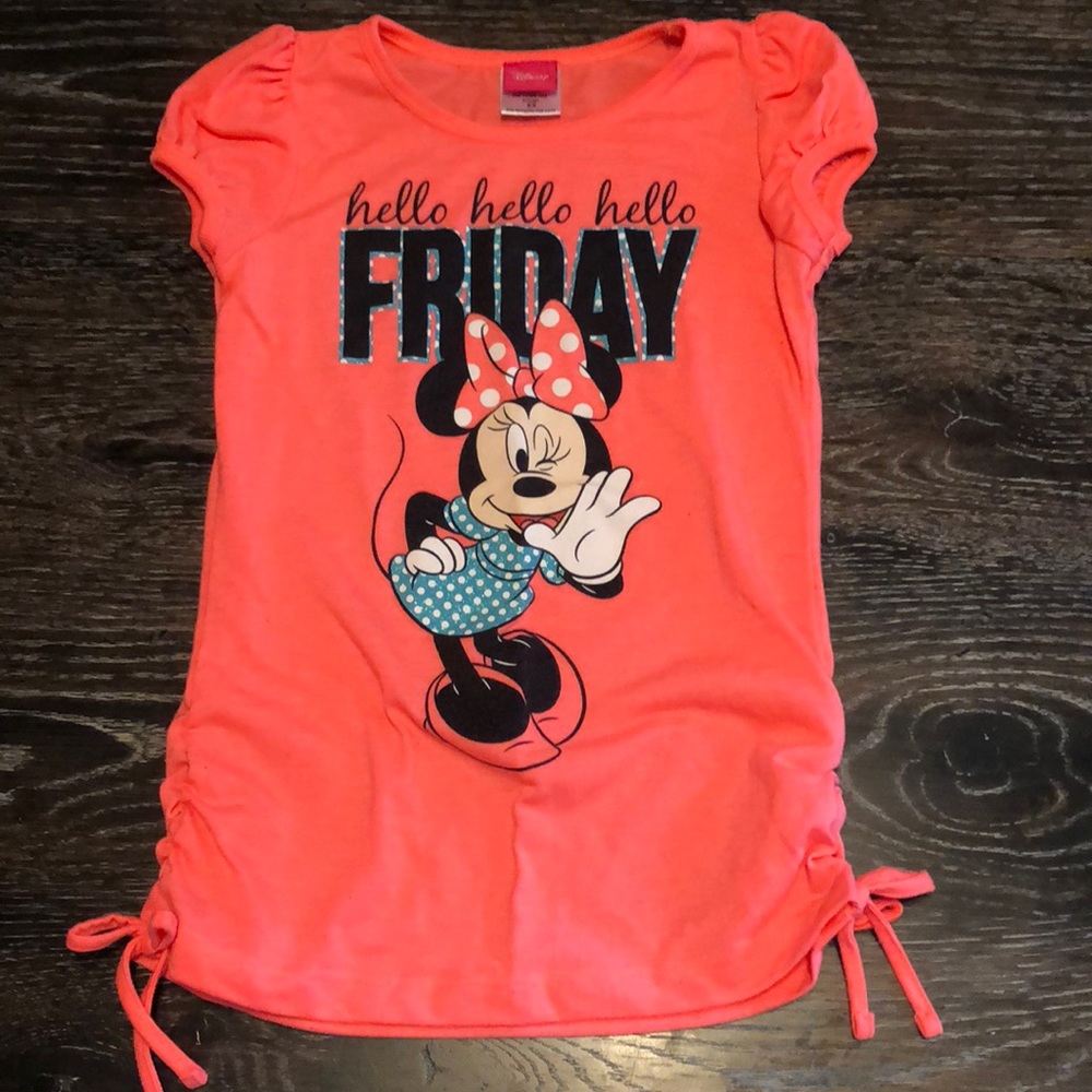 Bright coral Minnie Mouse shirt